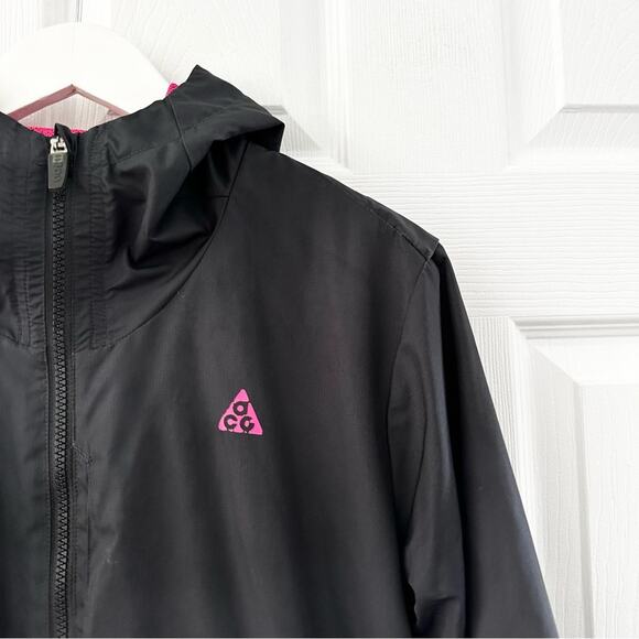 Nike ACG Vintage Black Pink Mesh Hood Cinched Windbreaker Jacket Medium Women - Picture 2 of 12